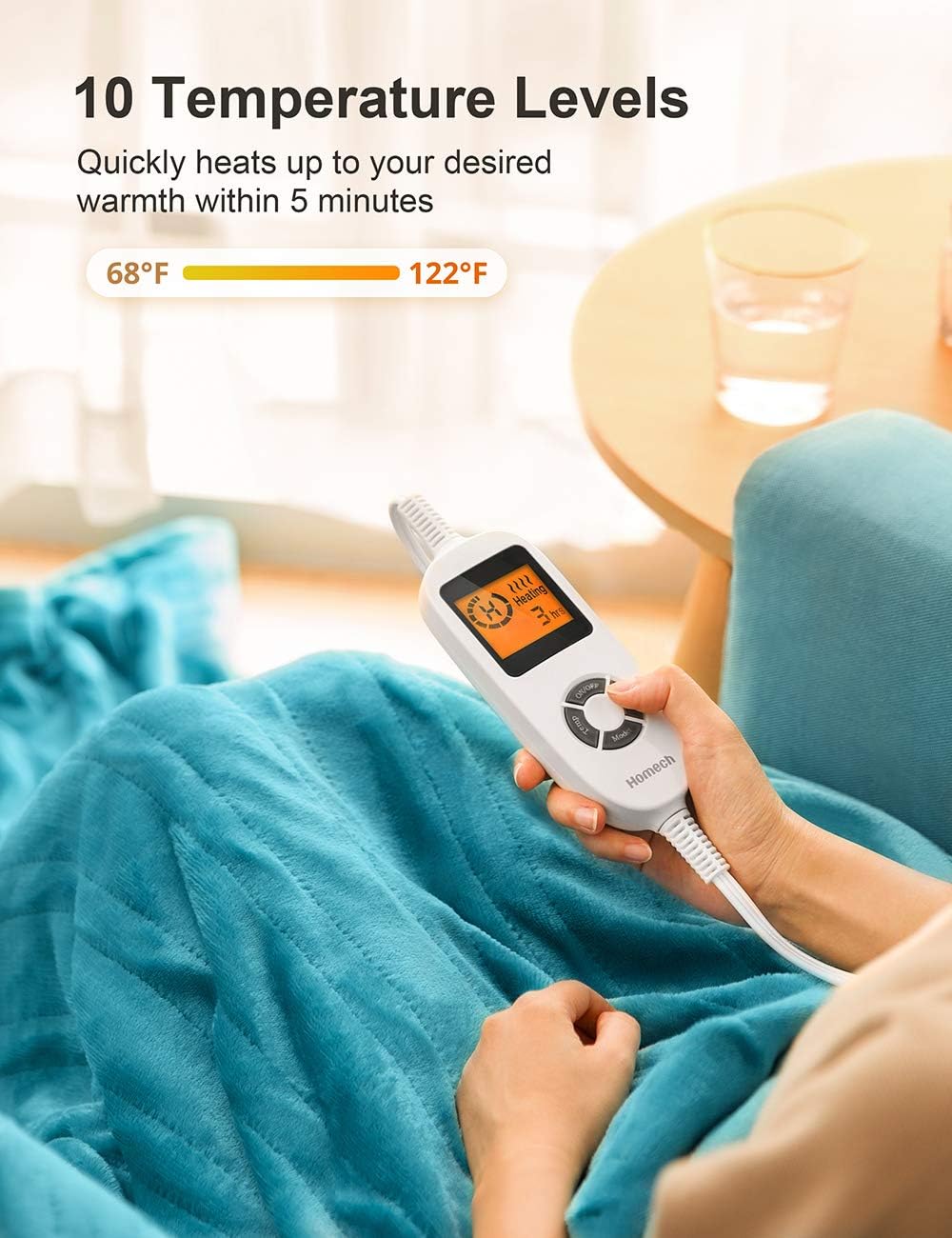 Homech Electric Heated Blankets, 72" x 84" Full Size Electric Throws with Double-Layer Flannel, Fast Heating with 10 Heating Levels, 12 Hour Auto-Off, Overheating Protection, Machine Washable: Home & Kitchen