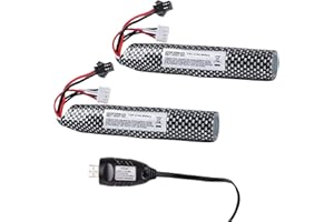 TANSAR 2 Packs Gel Ball Blaster Battery 7.4V Splat Orby Ball Gun Accessories, 2000mAh Lipo Airsoft Gun to SM-2P Plug with 1to2 USB Charger, Compatible with Gel Gun, RC Car Boat, Foam Flying Toy for Ages 14+