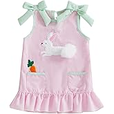 Sasaerucure Infant Toddler Baby Girl Easter Outfit Embroidery Bunny Dress One Piece Sleeveless Pink Ruffle Dress