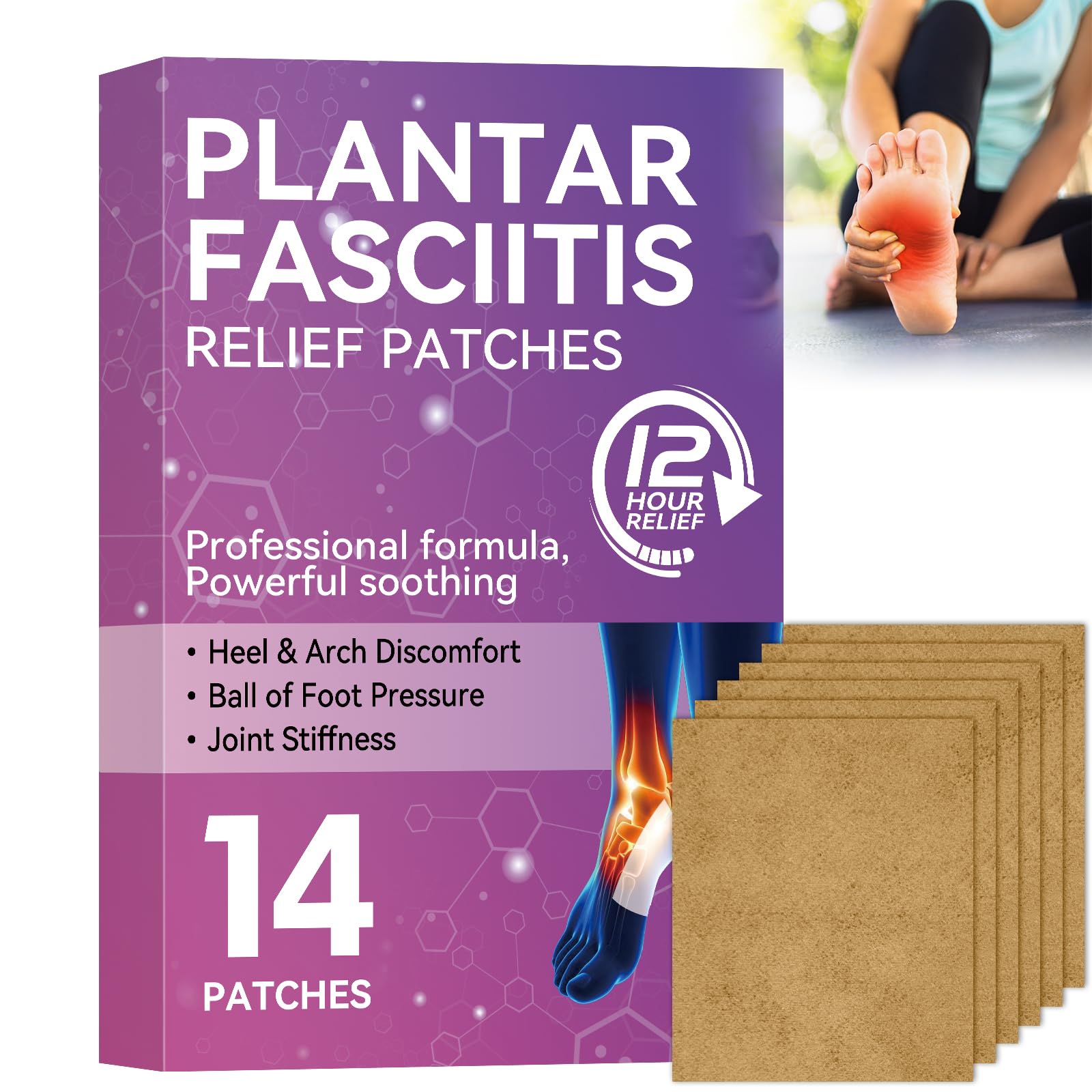 Photo 1 of *ONLY 1 PATCH* Plantar Fasciitis Relief, Natural Heel Discomfort Relief for Plantar Fasciitis, 12 Hour Maximum Strength Deep Hot, Soothing of Joint Soreness for Heel Discomfort?14 Patches