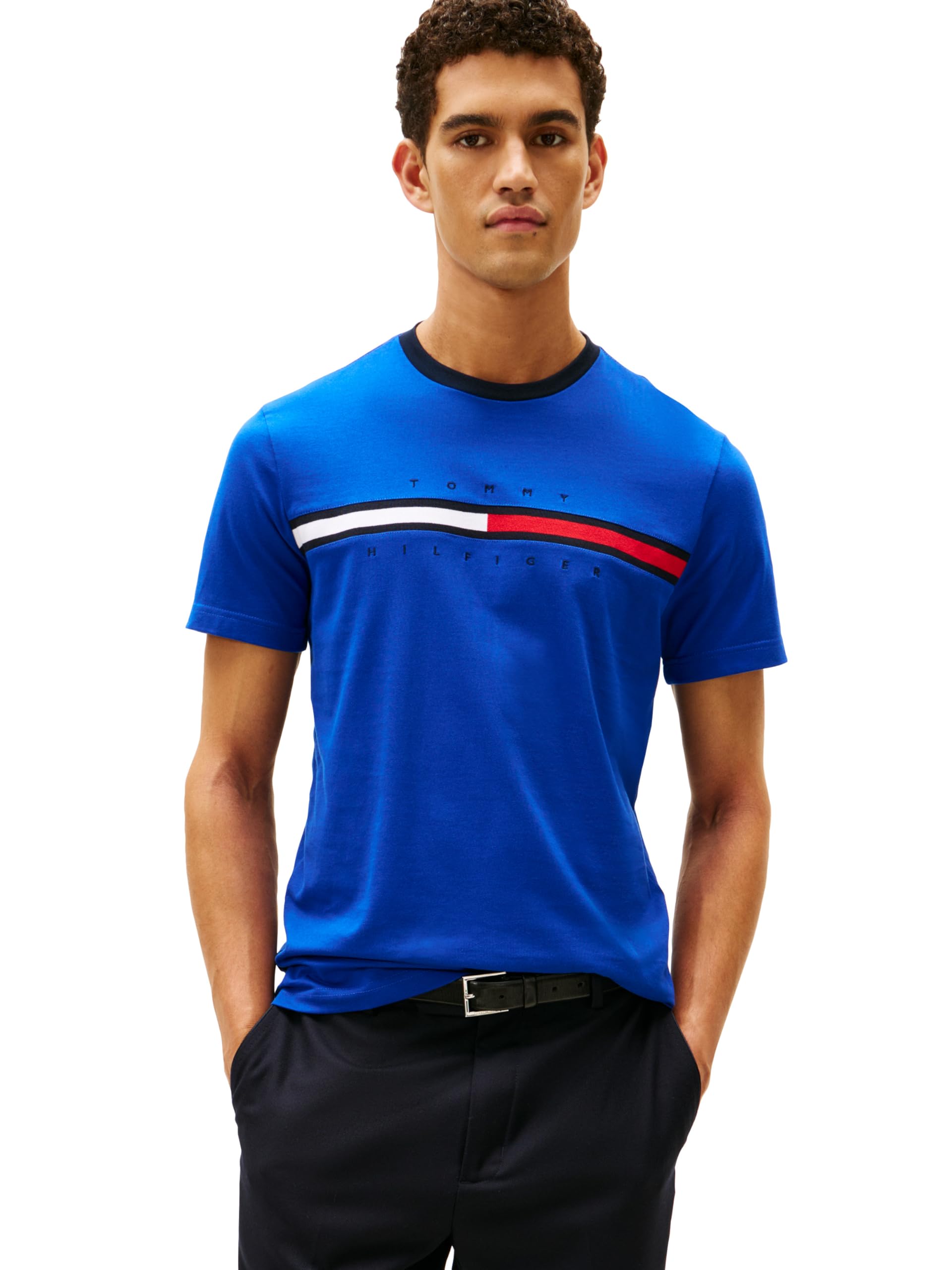 Tommy Hilfiger Men's Short Sleeve Crewneck Logo T Shirt Mazarine Blue Image