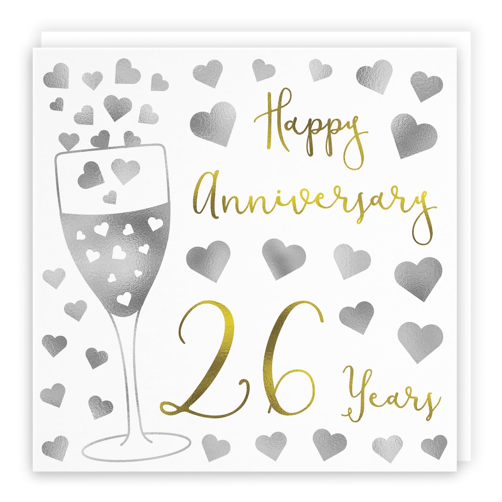 Hunts England - 26th Wedding Anniversary Card - Happy Anniversary - 26 Years - Silver Hearts Collection - For Couples, Friends, Him, Her