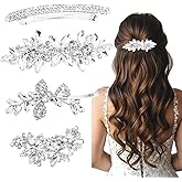 4 Pcs Rhinestone Hair Clips for Women Hair Barrettes Silver Bridal hair accessories for Wedding Party Everyday