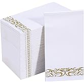 Vplus 200 Pack Paper Napkins Guest Towels Disposable Premium Quality 3-ply Dinner Napkins Disposable Soft, Absorbent, Perfect for Kitchen, Wedding, Parties, Dinners or Events (Gold)