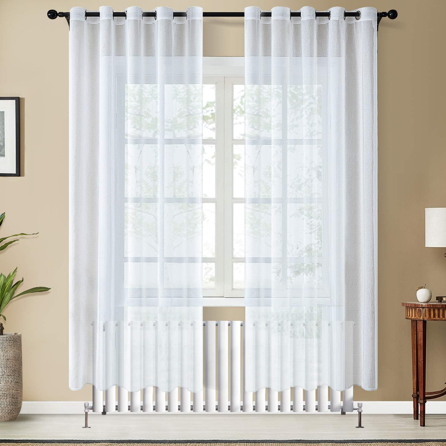 TopfinelTopfinel Voile Eyelet Curtains for Bedroom White Living Room Sheer Curtains 90 Drop for Windows Treatments Long Curtain 2 Panels for Kitchen 66" Wide x 90" Drop （167cm x 228cm）