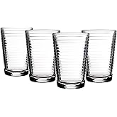 Palais Glassware Striped Collection; Striped Clear Glass Set, 7 oz. Set Of 4 Glass Cups - Drinking Beverage Tumblers
