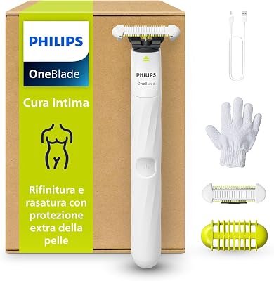OneBlade Intimate, cura intima, rifinitura e rasatura con protezione extra della pelle, Rasatura precisa e confortevole - senza radere completamente a zero, modello QP1924/28