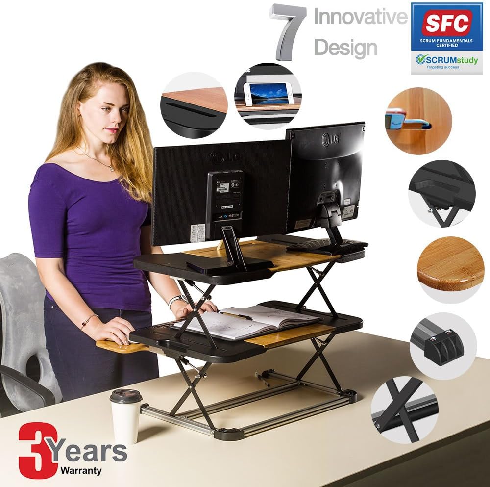 Standing Desk Height Adjustable Stand Up Desk Converter Anti-Skid Stand Up Desk, Easy Workstation Computer Riser Spacious Stable Easy Conversion Desk Sit Stand for Home &Office/Black