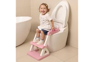 WIIFO Potty Training Toilet Seat with Step Stool Ladder for Boys and Girls, 2 in 1 Potty Training Toilet, Splash Guard Anti-Slip Pad Step Stool （Pink) Pedal Upgrade