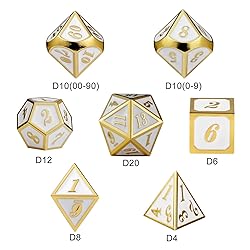DnDnD White with Gold Number DND Dice Sets,Solid