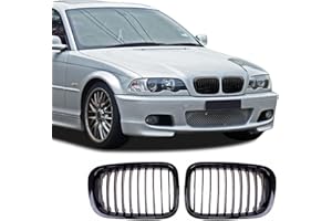 BDBO Front Grille Double Slats Front Grill for BMW E46(1997-2001) 4 door Glossy Black Single Slat
