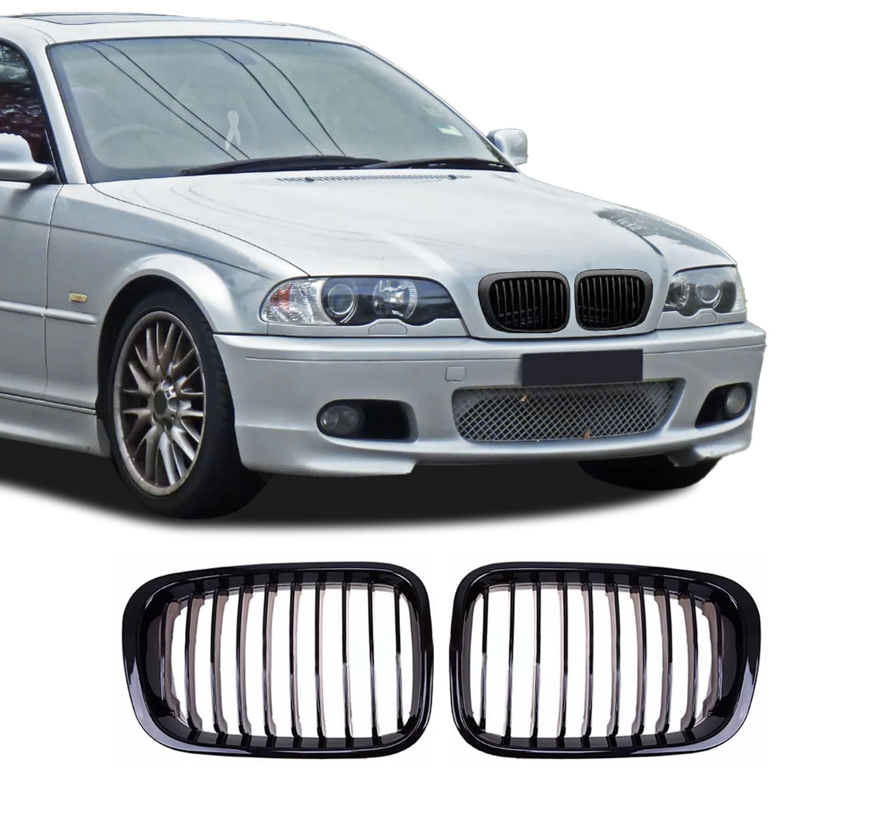 BDBO Front Grille Double Slats Front Grill for BMW E46(1997-2001) 4 ...