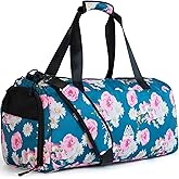 Duffel Gym Bag for Women, 40L Sports Bag for Men, Foldable Workout Bag with Shoe Compartment and Wet Pocket, Lightweight Weekender Overnight Bags (Navy Floral)