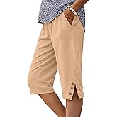 IWOLLENCE Women's Casual Summer Bermuda Shorts Side Split Button Deco Knee Length Long Shorts with Pockets