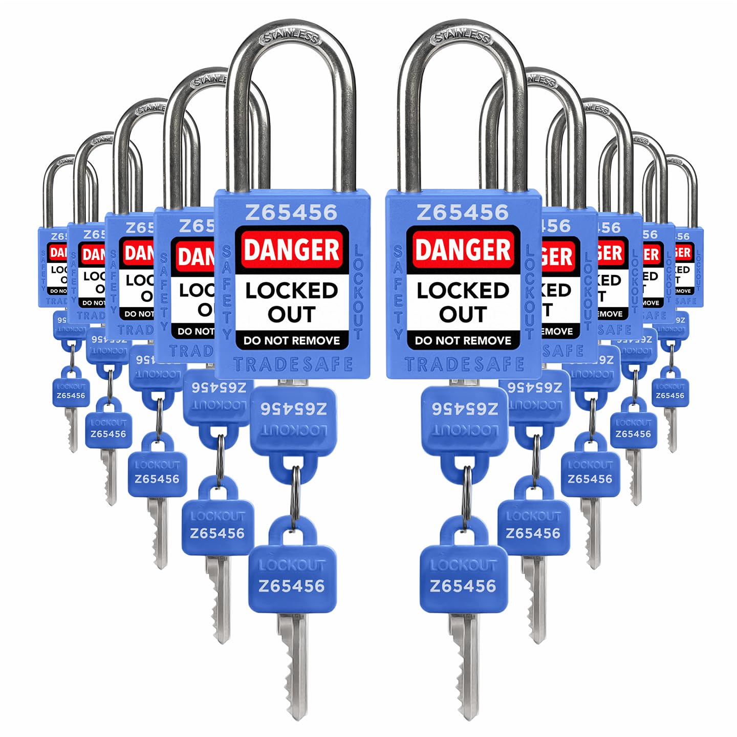 Photo 1 of TRADESAFE Lockout Tagout Locks Set - 10 Blue Keyed Alike Padlocks, 2 Keys Per Lock, OSHA Compliant Loto Locks