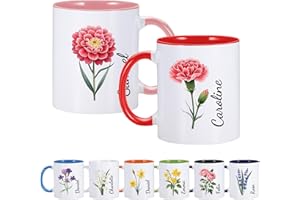 Custom Name Birth Flower Mug for Women, Personalized Ceramics Floral Coffee Tea Mug for Birthday Anniversary, Thoughtful Gift