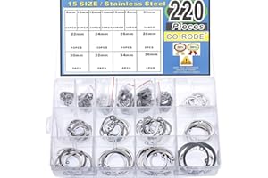 CO-RODE 220Pcs 304 Stainless Steel Internal Circlip Snap Retaining Clip Ring Assortment Set