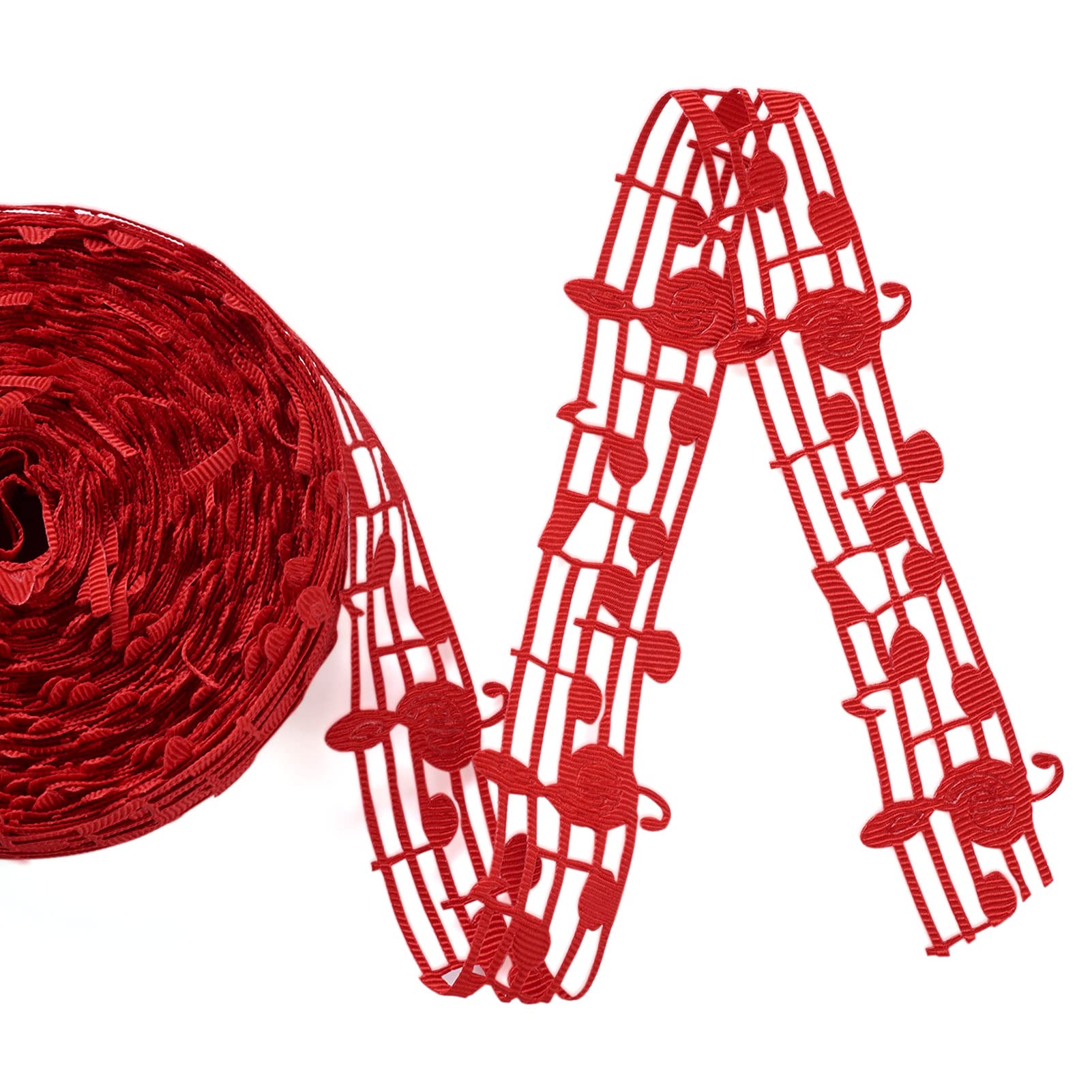 PandaHall 20 Yards Polyester Hollow Music Note Ribbon 1-1/8'' Grosgrain Ribbon Clothing Trim Accessories for Gift Wrapping Musical Themed Home Party Decor, Red