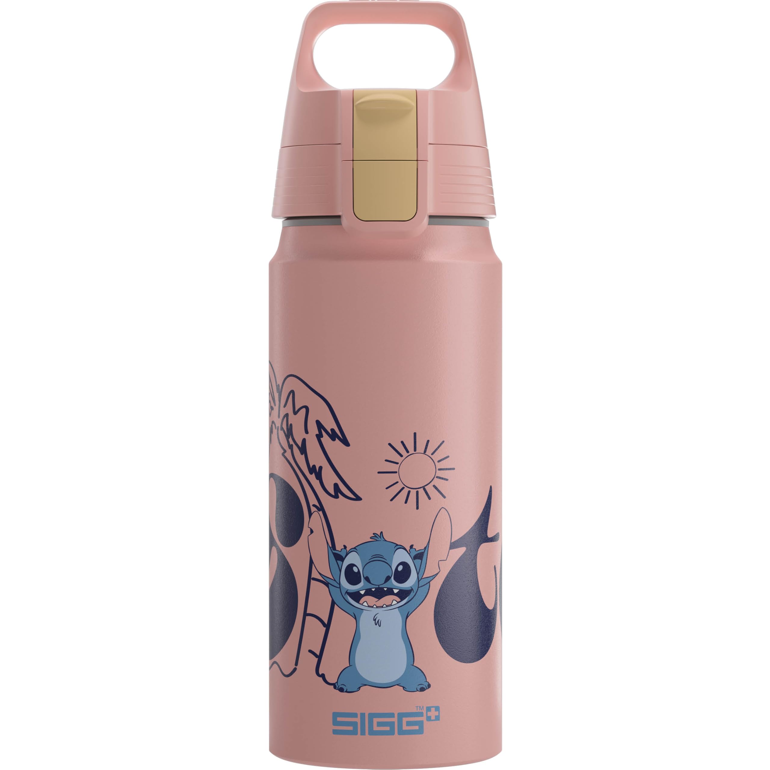 Sigg - Aluminium Kids Water Bottle - WMB ONE Disney Stitch - Suitable For Carbonated Beverages - Leakproof - Lightweight - BPA Free - Climate Neutral Certified - Pink - 0.6L