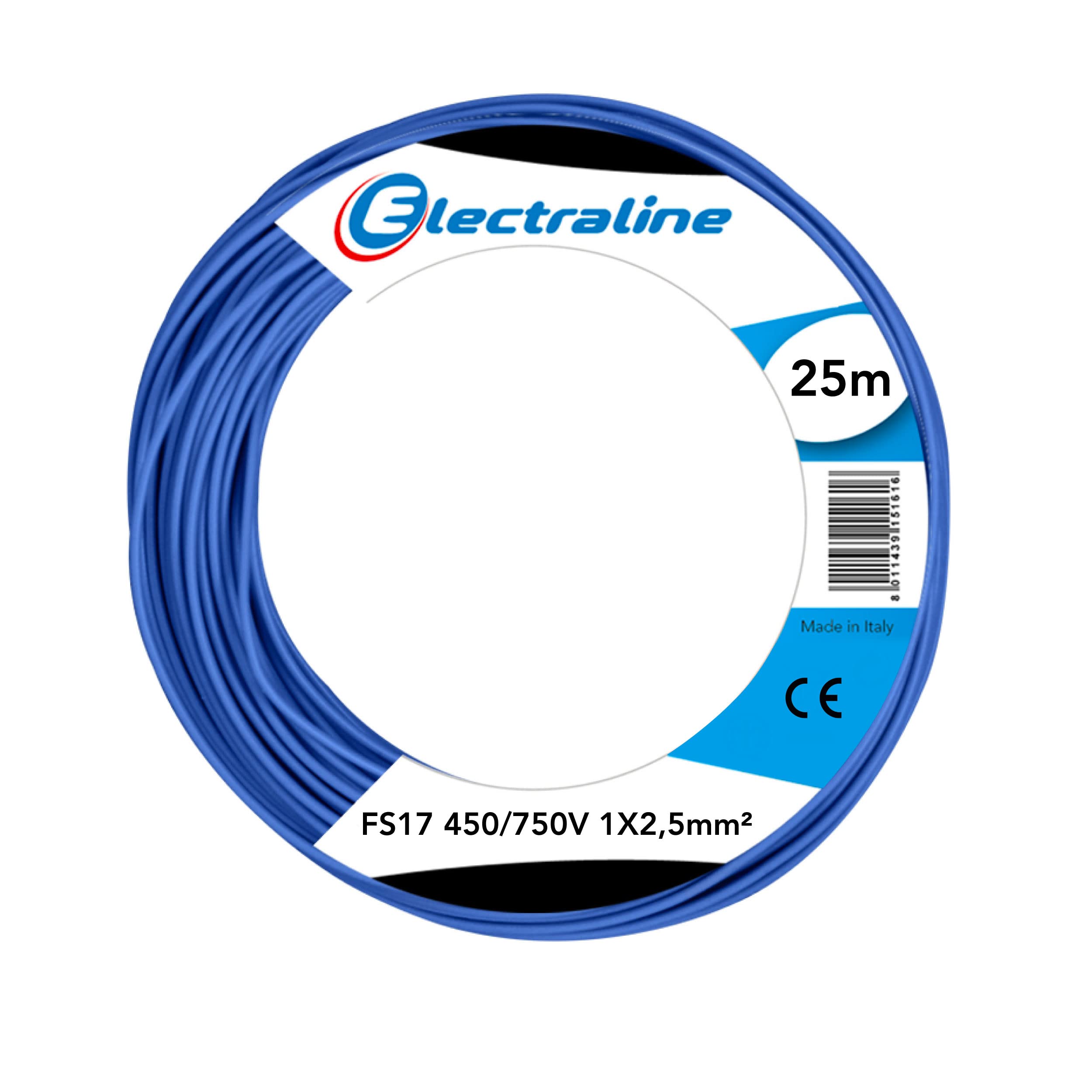Electraline Unipolar Cable 13162 FS17, Section 1 x 2.5 mm², Blue, 25 M