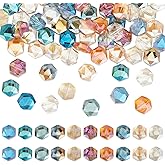 PH PandaHall 70pcs 7 Colors Faceted Beads, 12mm Flat Hexagon Crystal Beads Electroplate Glass Bead AB Color Craft Spacer Loose Bead for DIY Jewelry Bracelet Necklace Earring Crafting