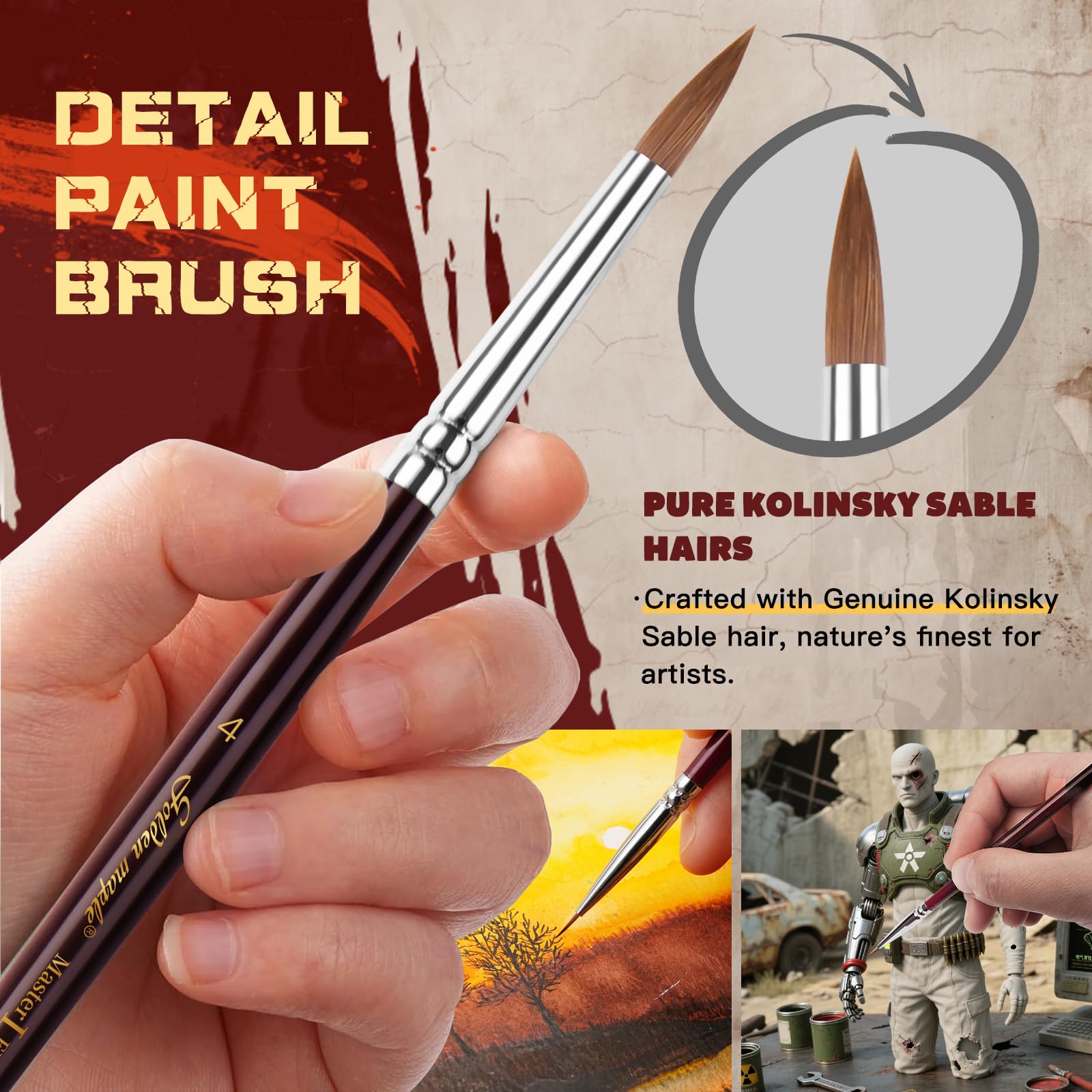 Golden Maple 7pc Drybrush Feine Pinsel, 3pc Drybrushes & 4 Kolinsky Pinsel for Miniaturfür, Modellmalerei Painting, Oil Acrylic Gouache Inks, 7 Größen 2