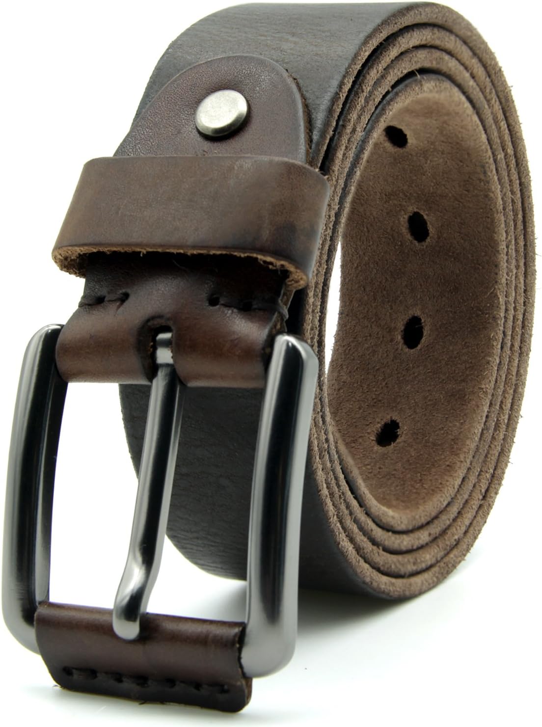 Genuine Leather Dress Belts with Prong Buckle Classic Casual for Men Jeans Work Business