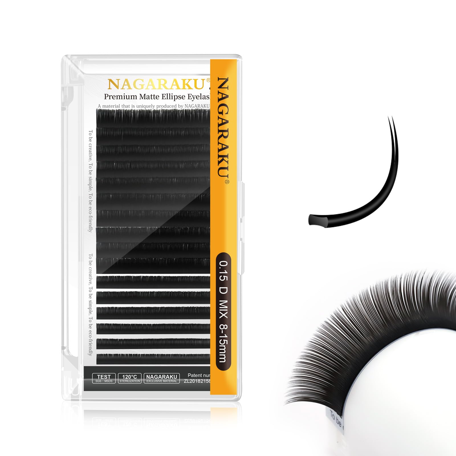 NAGARAKU Ellipse Flat Eyelash Extension Professional Double Split Tip Individual False Lashes Supplies Matte Black Eye Lashes Semi-Permanent U-shaped Design 16 Rows(0.15mm D Curl 8-15mm)