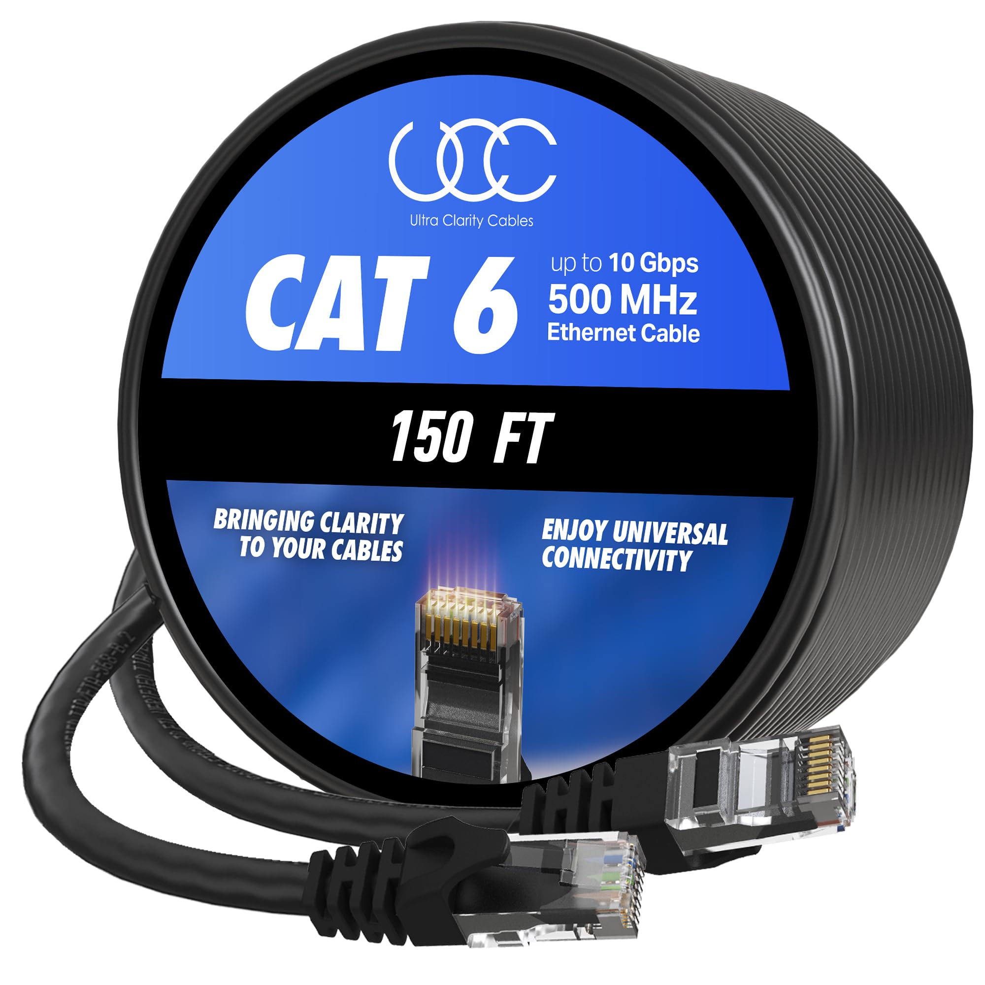 Photo 1 of Cat6 150 ft High Speed Ethernet Cable - 10Gbps, Long Indoor/Outdoor Rj45 Cable for Computer, Router, Modem, PS4/5, Xbox, Gaming - Black