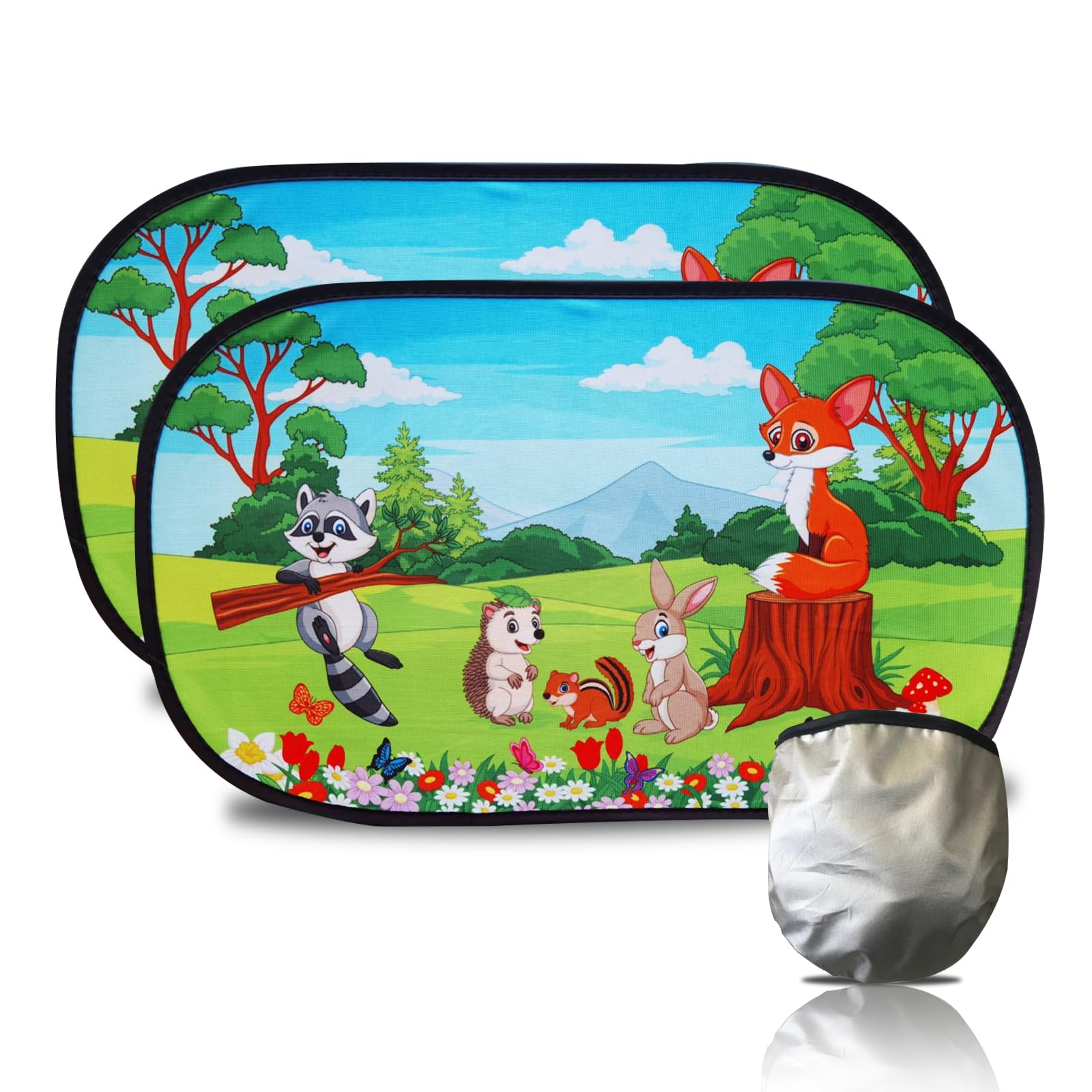 BSITSSS 2 Piece Car Window Shades for Baby, UV & Heat Protection, Easy Install, Universal Fit, Cute Animal Motifs