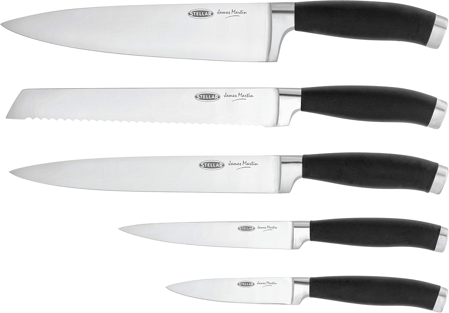 Stellar James Martin Kitchen Knife Set, Matt Black Block with Knives, 5 Piece Set Carbon Stainless Steel, Razor Sharp Blades - Image 5