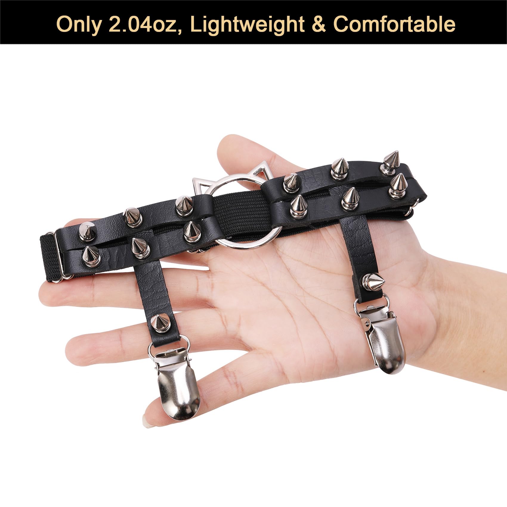 2pcs Cat Leg Garter with Clips, Elastic Adjustable Thigh Garters Belt for Women, Black/White