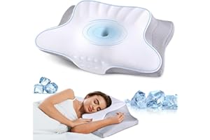 HAMYODO Memory Foam Pillows Cervical Neck Pillow for Neck Pain Relief, Contour Cooling Bed Pillow for Sleeping, Odorless Ergonomic Orthopedic Neck Support Pillows for Side Back Stomach Sleeper with Pillowcase