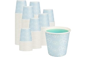 METAPRINT 100 Pack 3 oz Bathroom Cups, Disposable Paper Cups with Rolled Rim, Small Paper Mouthwash Cup for Guest Bathrooms, Vanity & Office Use, Mist blue