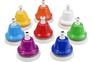 HILAZA Desk Bells for Kids, 8 Note Diatonic Hand Bells, Rainbow Music Handbells Table Bell Musical Percussion Instrument