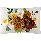 OiseauVoler 3D Floral Decorative Throw Pillow Cover 14 x 20 inches White and Orange