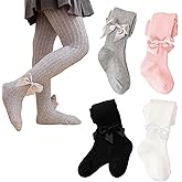 Uabwim 2PCS/3Pcs Toddler Tights Cable Knit With Bow Decoration,Girls Leggings Cotton Thick Pantyhose for Newborn Infant