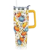 ZNYYZYBA 40 oz Fall Tumbler with Lid and Straw, Stainless Steel Insulated Fall Pumpkin Tumbler 40 oz, Reusable Leak Proof Pumpkin Cup, Fall Gifts for Women