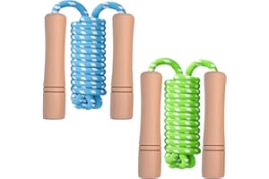 Homello Jump Rope for Kids - Wooden Handle - Adjustable Cotton Braided Fitness Skipping Rope for Toddler Fitness Workout Exercise Outdoor Activity