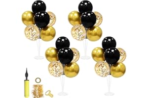 ZJDHPTY Black and Gold Party Decorations 4 Set Balloon Stand Table Centerpieces for Men's Women's Birthday Wedding Retirement Anniversary Graduation Decorations 2026 New Years Eve