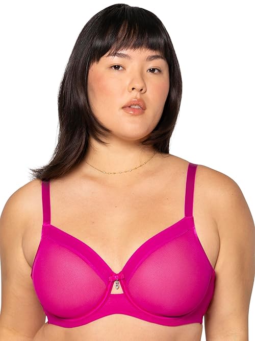 Curvy Couture Women's Sheer Mesh Full-Coverage Unlined Underwire Bra, Glamberry, 44DD