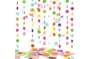 AhfuLife 6 Packs Colorful Polka Dot Garland, 70.8 Ft Rainbow Polka Paper Circle String Banner With 198 Dots, Hanging Rainbow 