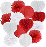 Rote Herz-Laternen Für Valentinstag – 3-teilige Papierlaternen Mit Weißem Muster