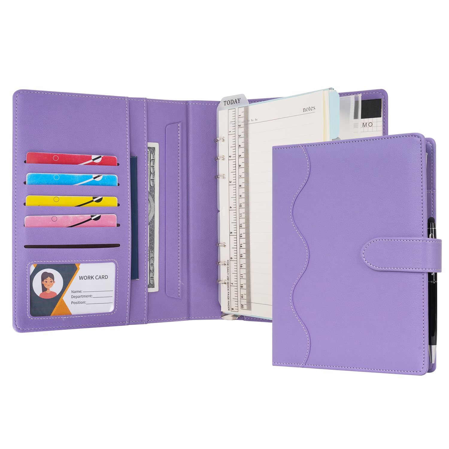 WASON A5 Diary Leather PU Lined Notebook Refillable Paper Journal, Removable Ring Binder Portfolio with Clipboard Writing Notepad and Pen for Travel Business School Agenda Organizer (Purple)