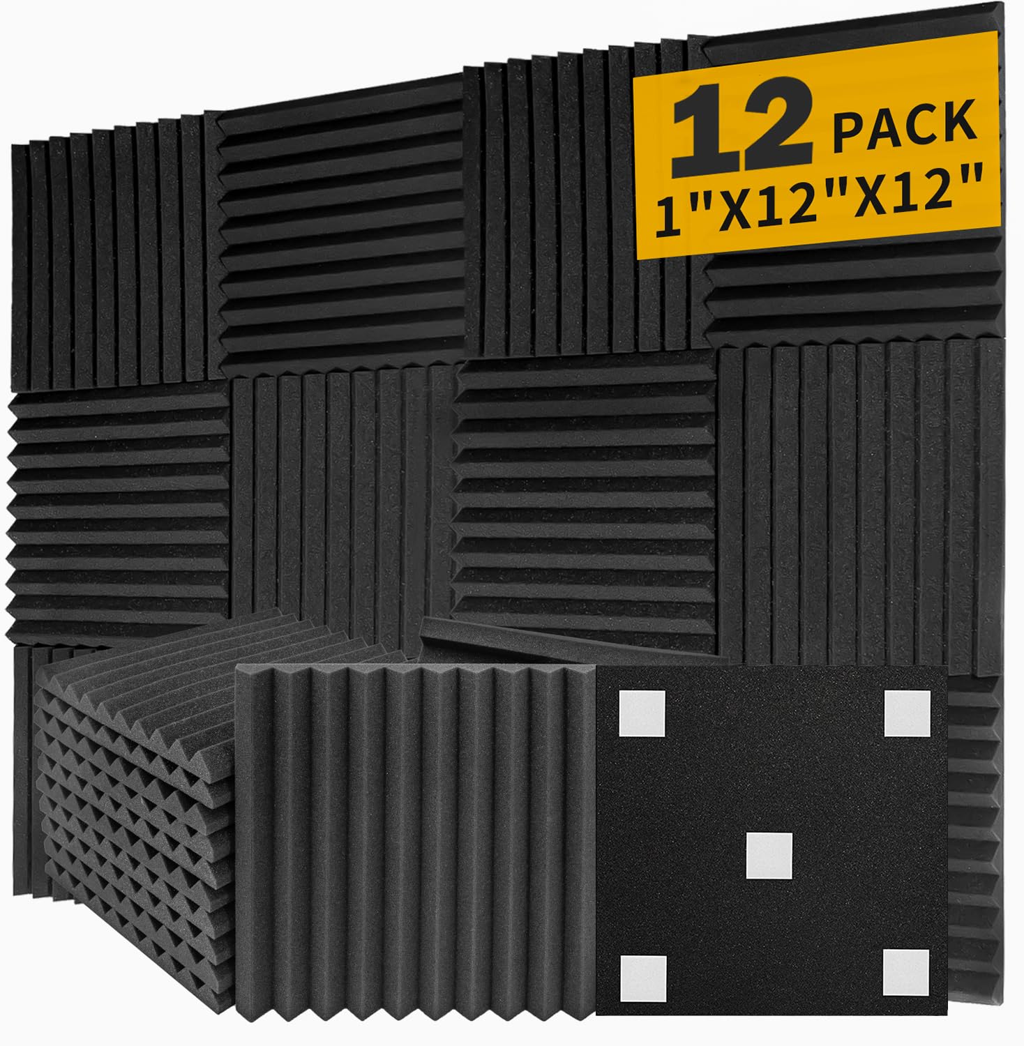 Saiqiang Sound Proofing Panels Self Adhesive 12 Pack, 1"x12"x12", Acoustic Wall Panels Soundproofing Acoustic Foam Panels for Home, Studio, Office,Acoustical Treatments