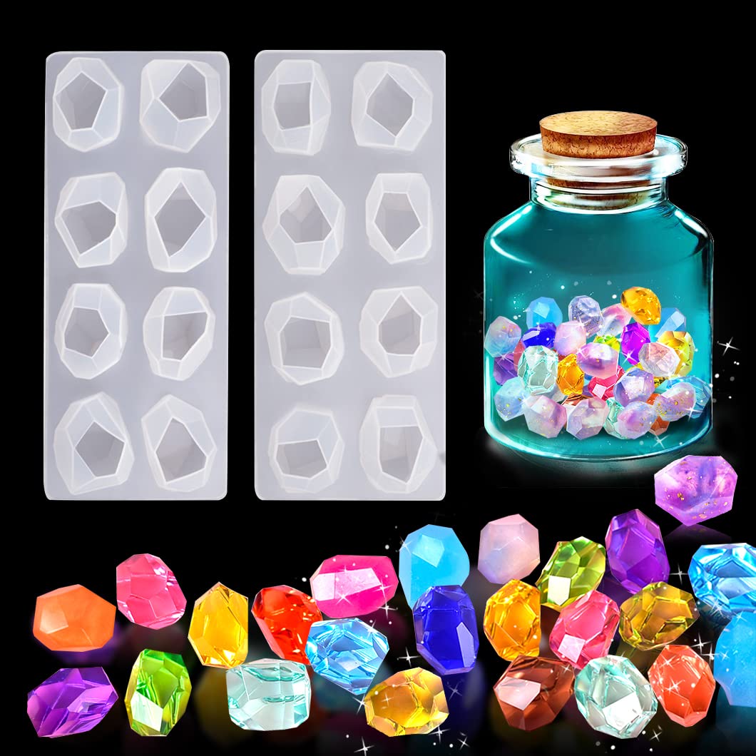 Rolin Roly 2PCS Gemstone Resin Moulds Irregular Silicone Mold Jewelry Casting Mold Multi-Facet Crystal Epoxy Mould Geometric Jewelry Mould DIY Craft Decoration Home Handmade