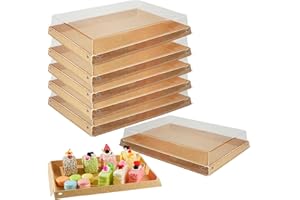 VIVAVENTURE 5 Pack 11" x 7.5" Serving Trays Sets Catering Trays with Lids, Paper Charcuterie Boxes with Clear Lids, Party Platters Take Out Food Containers for Snacks Fruit Cookies Dessert Sandwiches