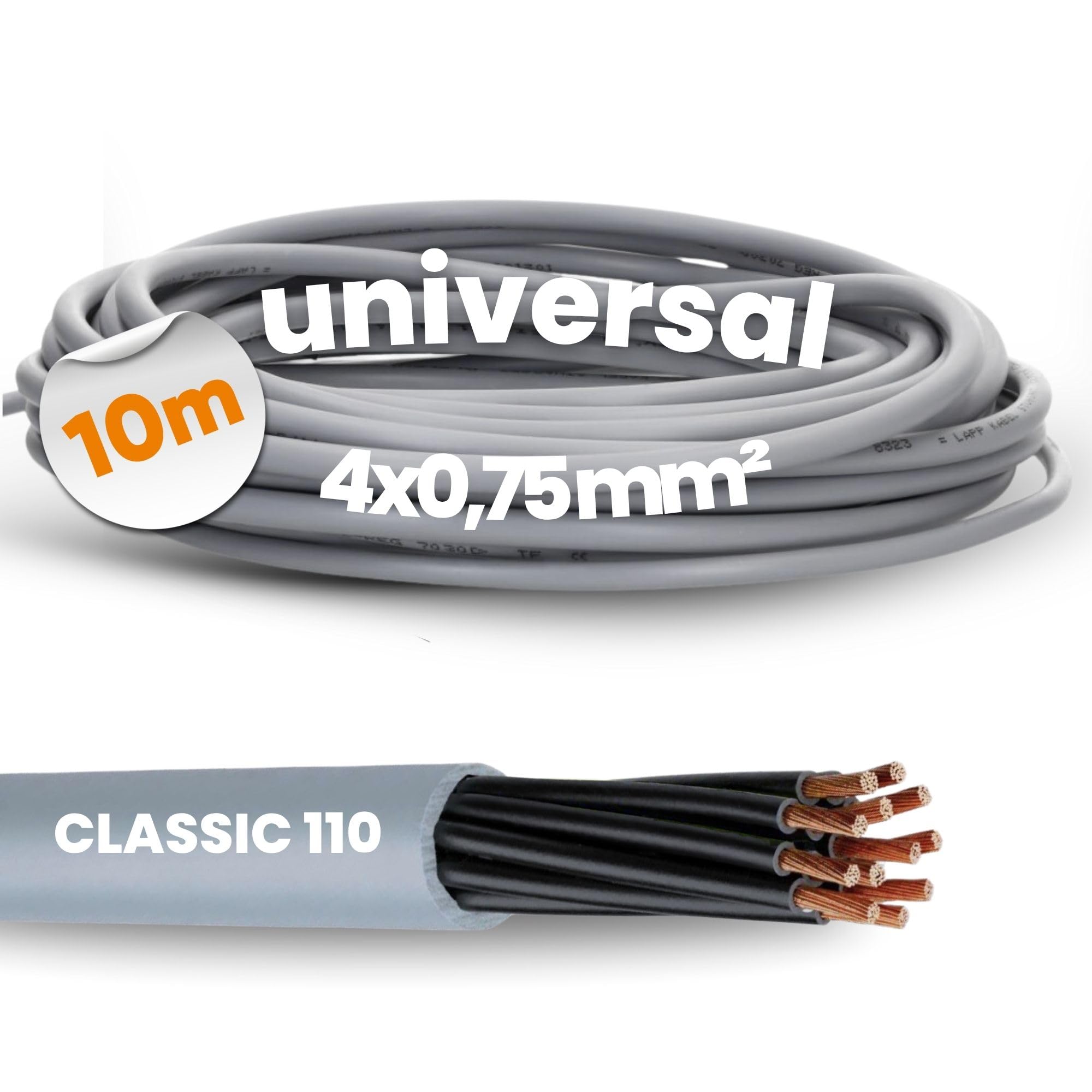 10 m Lapp 1119804 Ölflex Classic 110 PVC Control Cable 4 x 0.75 mm² without Green/Yellow Protective Conductor I Control Cable 4 Core I Cable 4 Core