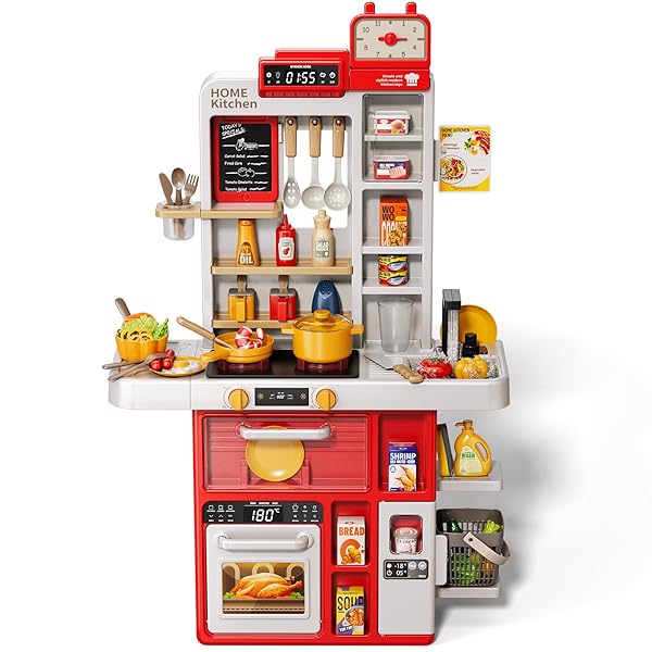 KIZONLY KIDS KITCHEN SET, 88PCS PLAY KITCHEN SET FOR TODDLERS 3-5, COOKING STOVE,TOYS ACCESSORIES WITH LIGHT AND SOUND, PRETEND KITCHEN TOYS BIRTHDAY GIFTS PLAYSET FOR GIRLS 1 2 3 4 5 YEAR OLD