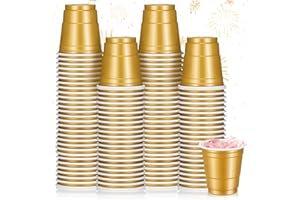 Roshtia 100 Pack 2 oz Christmas Plastic Shot Cups, Mini Disposable Shot Glasses 2 oz Party Cups for Wedding Christmas Winter Party, Beer Taste Serving, Snacks(Gold)